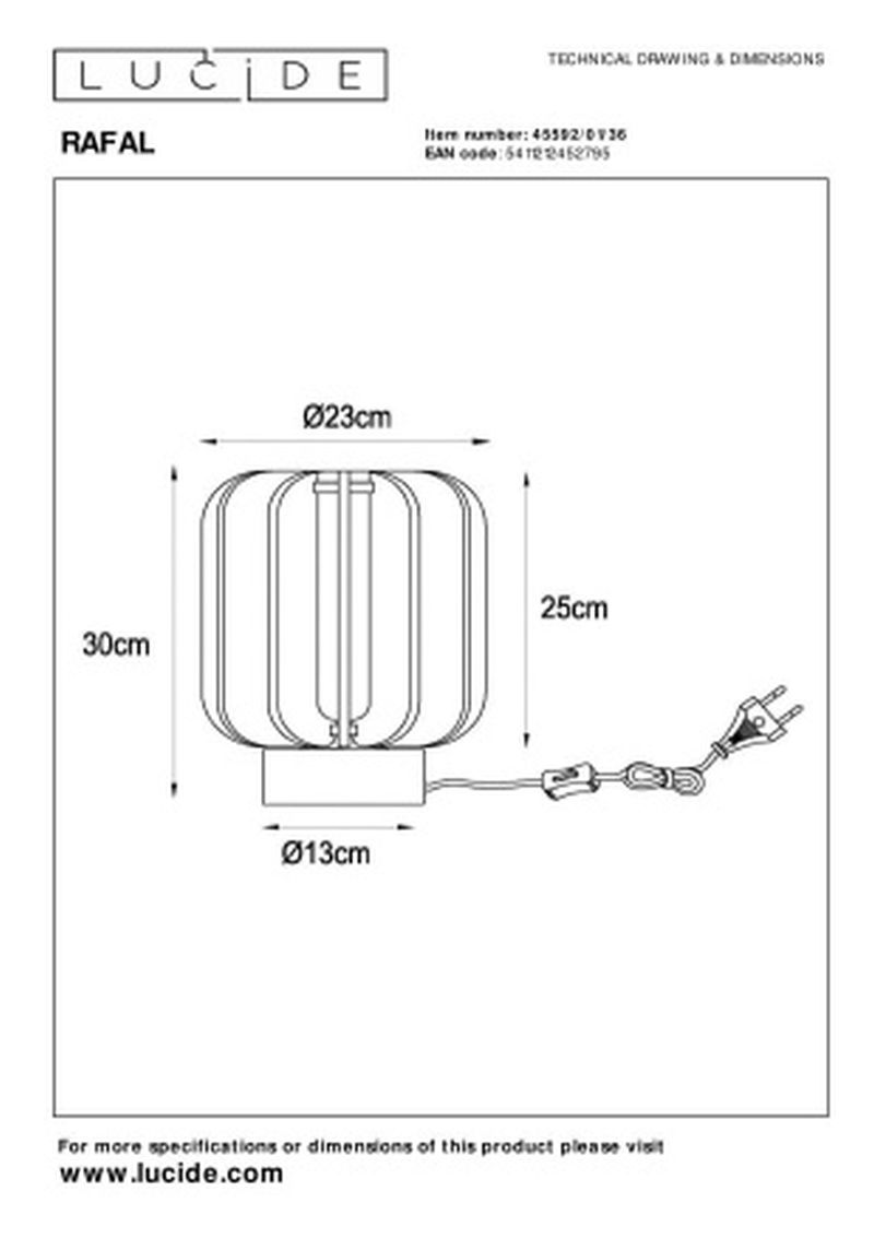 Lucide RAFAL - Stolná lampa - Ø 23 cm - 1xE27 - šedá